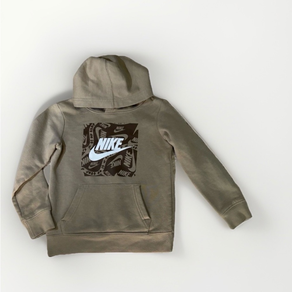 Kids unisex Nike Beige  Logo Front Fleece Hoodie Pullover Size 3-4